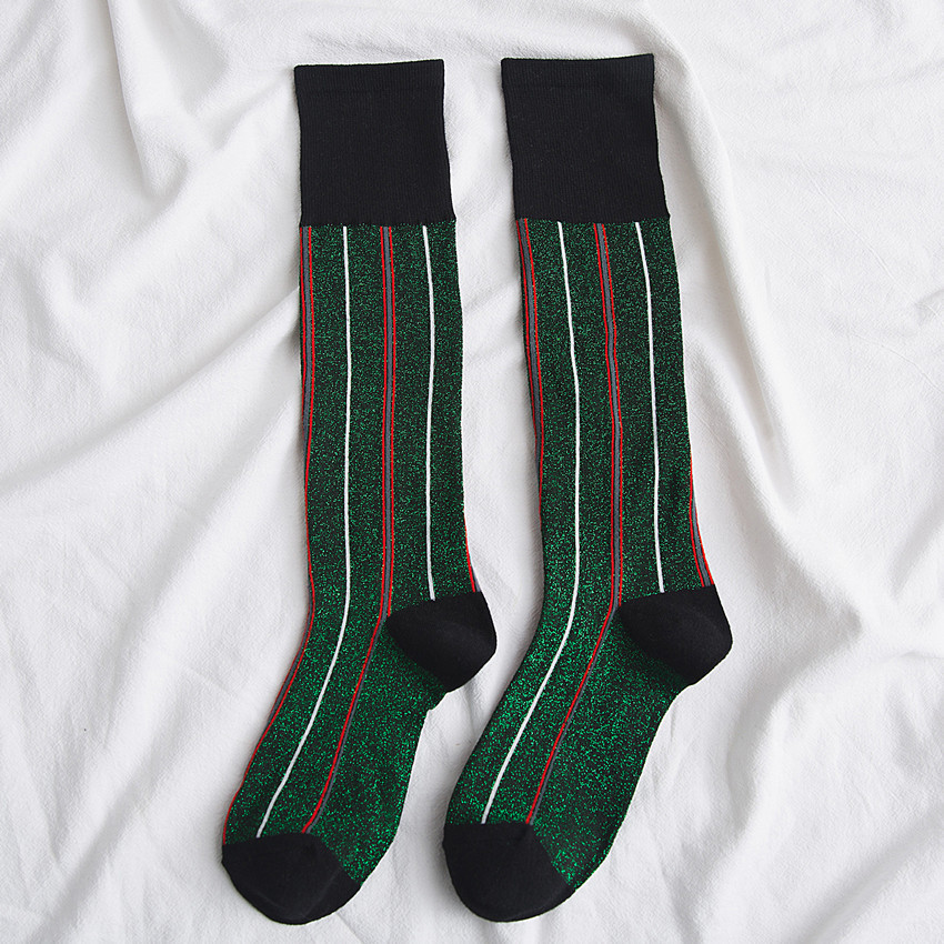 Bright Metallic Thin Vertical Stripe Line Fashion In Tube Socks Calf Socks Wholesale Female Piles 2020 Socks